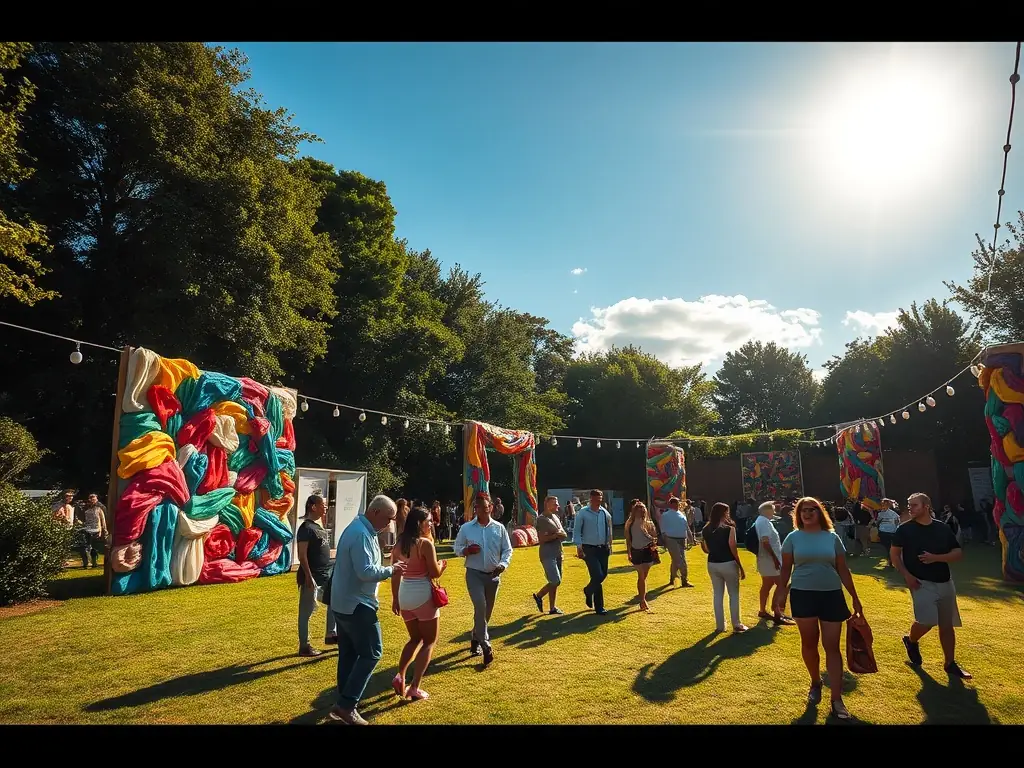 A community event where ARTSTOCK is showcasing repurposed scenographic materials and art installations, engaging the public and raising awareness about sustainable practices in the arts.