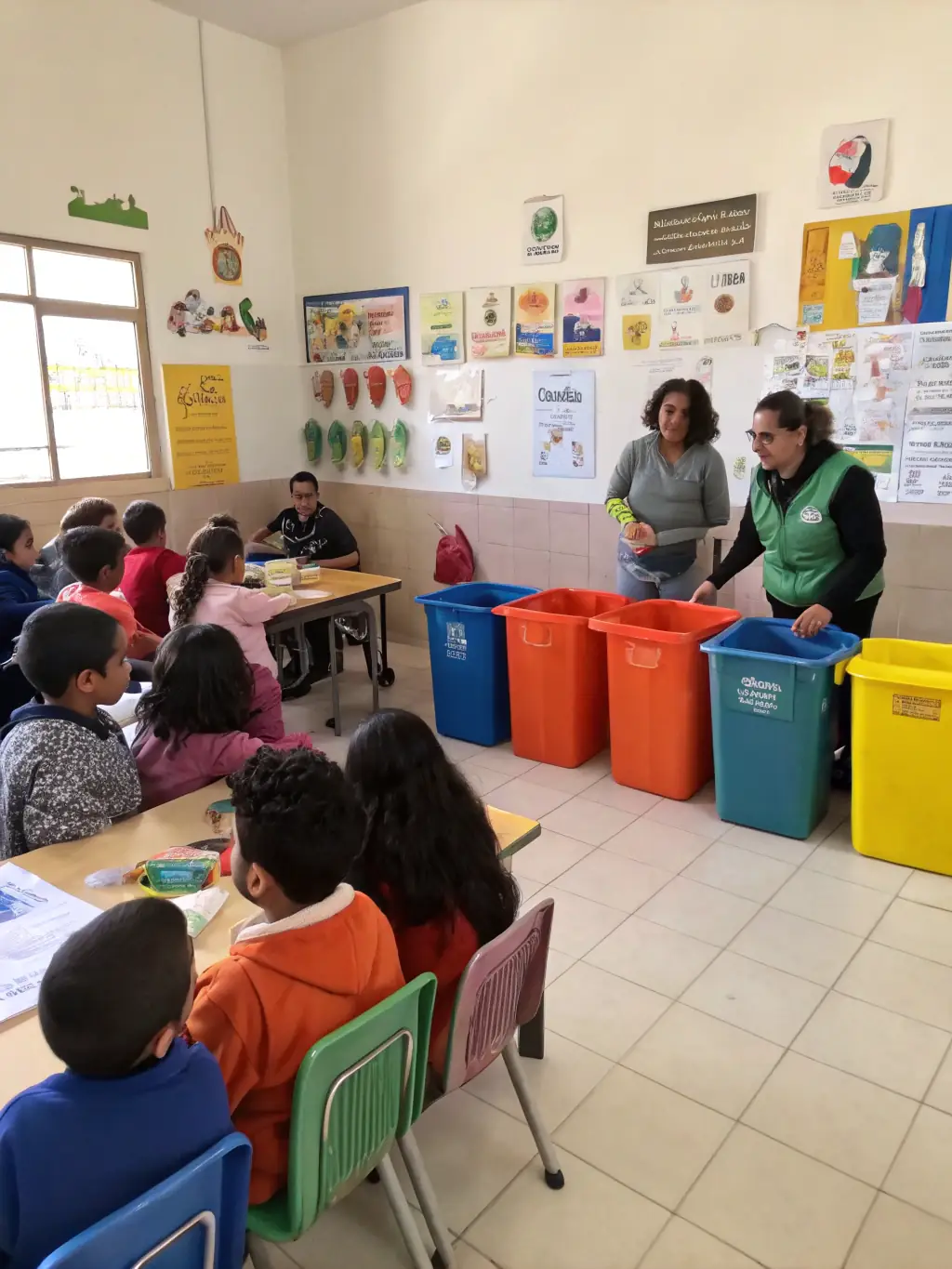 A picture of students engaged in an educational program run by ARTSTOCK, learning about the importance of recycling and creative reuse in the arts.